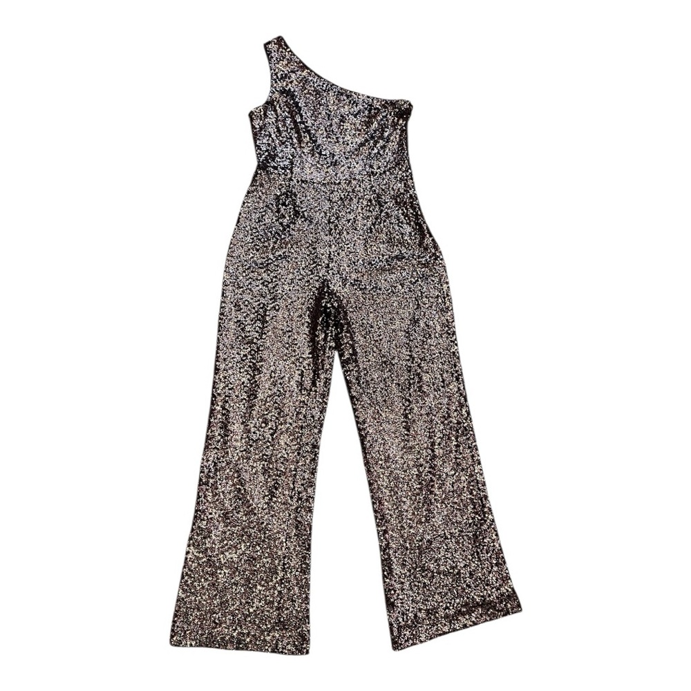 Antonio Melani New with Tag One-Shoulder Gold and Black Sequins Jumpsuit